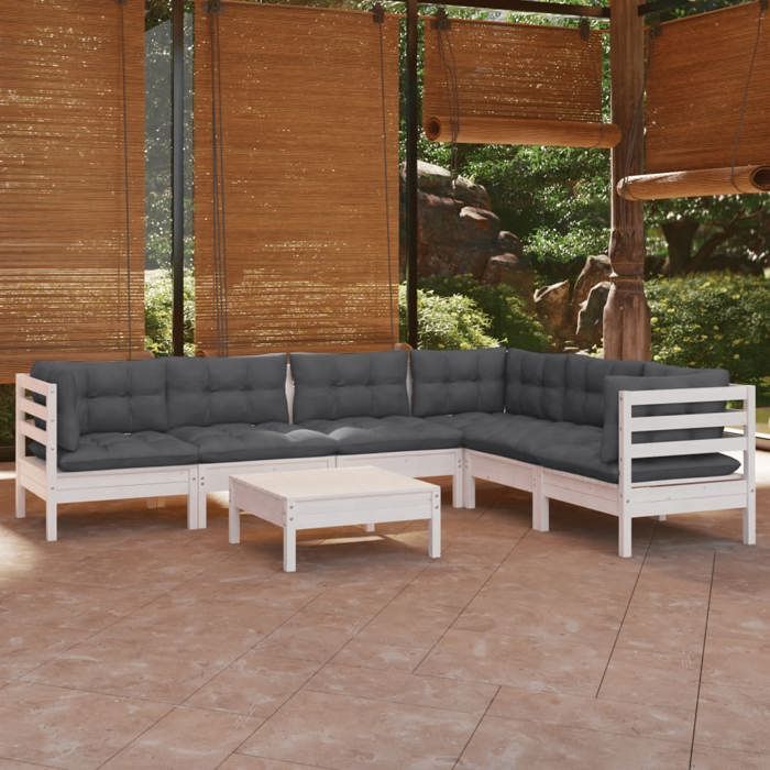 VidaXL Bois de Pin Massif Salon de Jardin 7 pcs avec Coussins Mobilier de Patio Meubles d'Extérieur Mobilier de Jardin 3096690