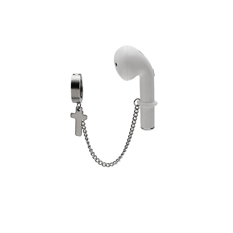 Orecchini Airpods Anti-Perdita Tendenza Creativa, Bluetooth Wireless Senza Foratura Orecchie Orecchini a Croce in Acciaio Inossidabile