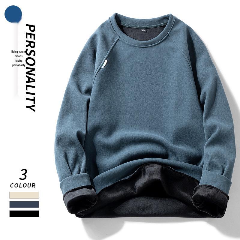 Men's Double-Sided Fleece Crew Neck Thick Thermal Sweatshirt 