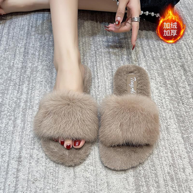 

Тапочки Мао Мао женские носят осенью и зимой, популярные модные тапочки на толстой подошве с увеличением высоты для дома, плюшевые хлопковые тапочки в стиле ins 40 хаки