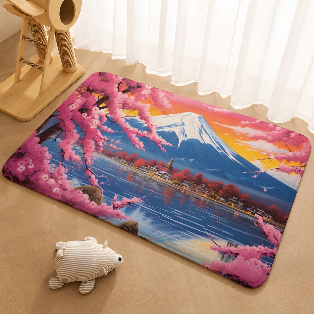 Mount Fuji Floor Mat Floor Mat Soft Flannel Non-Slip Door Rug for Living Room