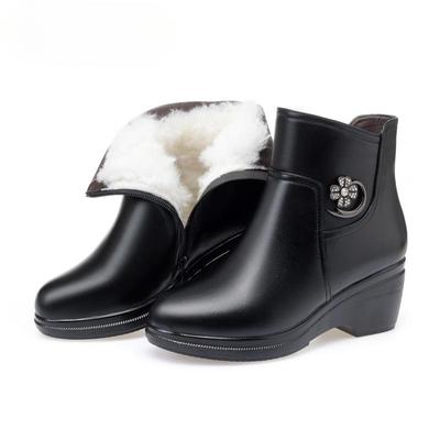 Women Boots Genuine Leather Big Size Mother Wedge Boot Platform Boots Thick Wool Ankle Boots