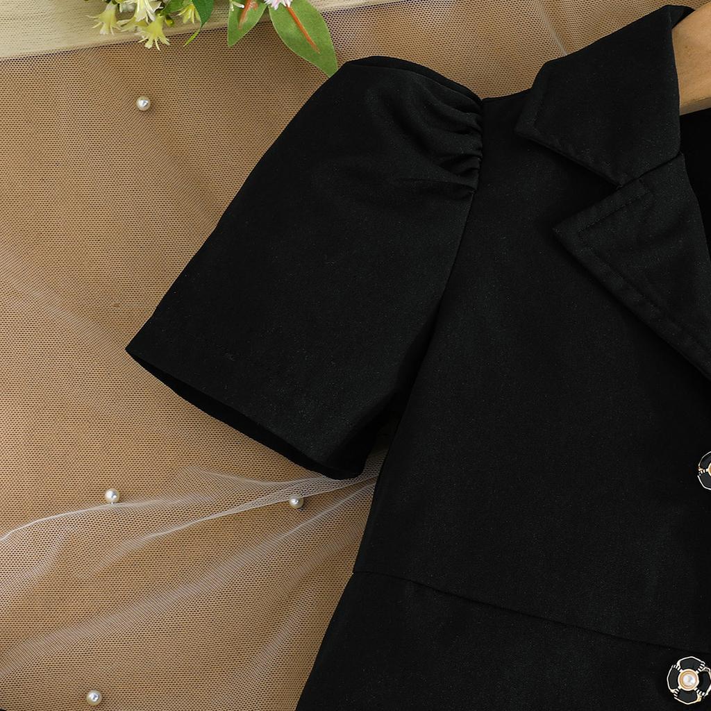 Neuer Sommerstil Mädchen einfarbiger Kurzarm-Blazer + Vorderseite florales Modekleid