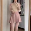 Elastic Waist Skirts with Safty Pants Ice Silk A-line Mini Skirt Simple Pleated Skirts Women  Girls