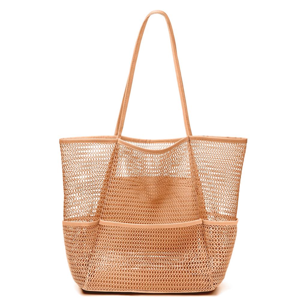 Mesh beach bag, women's shoulder tote bag, large capacity foldable mesh swim bag with pocket.-zmt