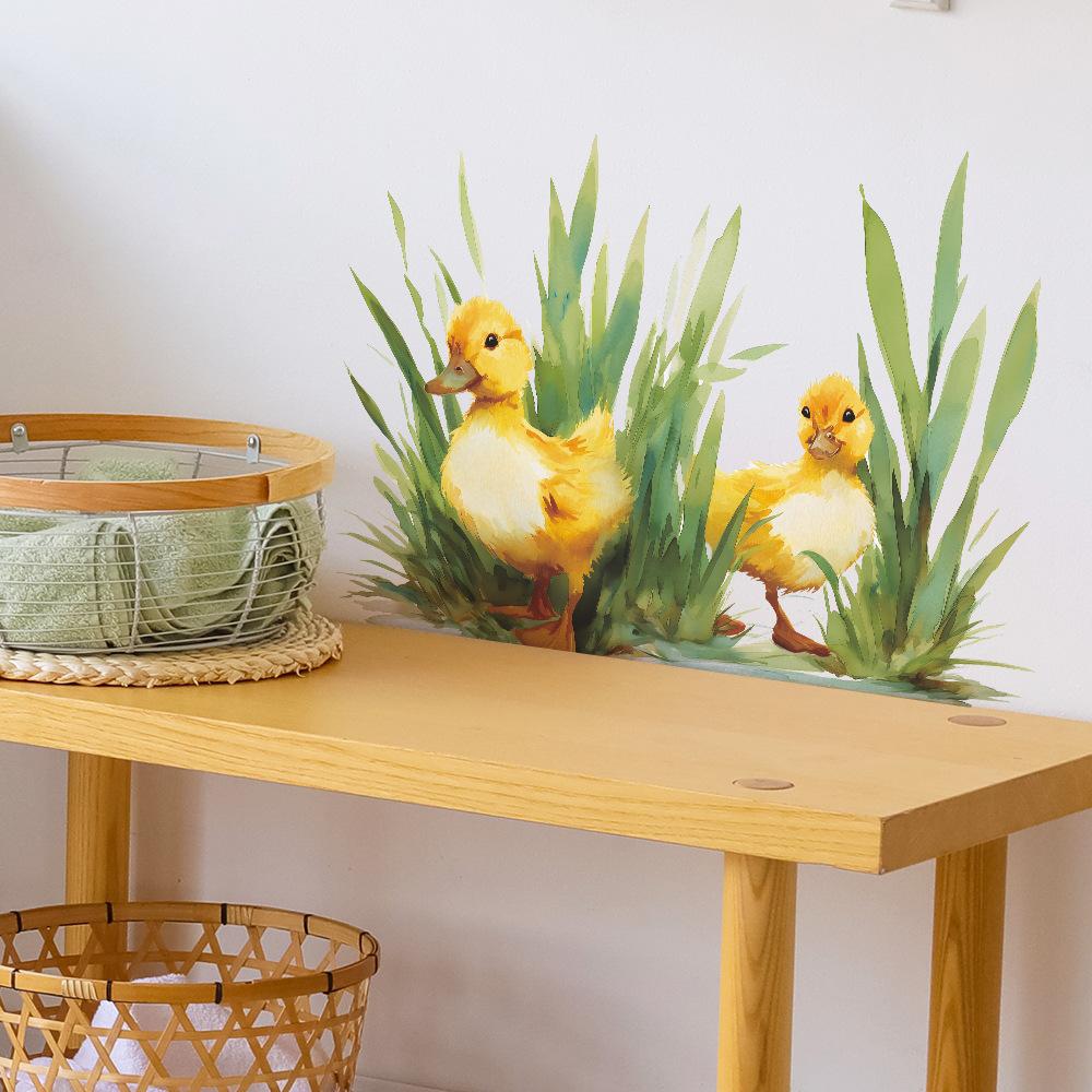 Aquarell Kleine Ente im Gras, Wohnzimmer, Badezimmer, Heimdekoration und Verschönerung Wandaufkleber