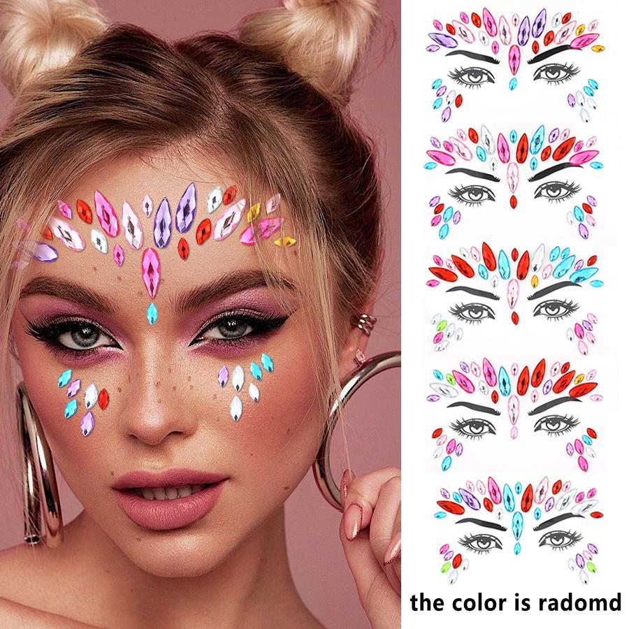 

5 шт. случайный цвет, новая наклейка для лица, бровей, алмазная смола, алмазная EDM, электрический слог, маскарад, декоративная наклейка для лица DTY 5pcs