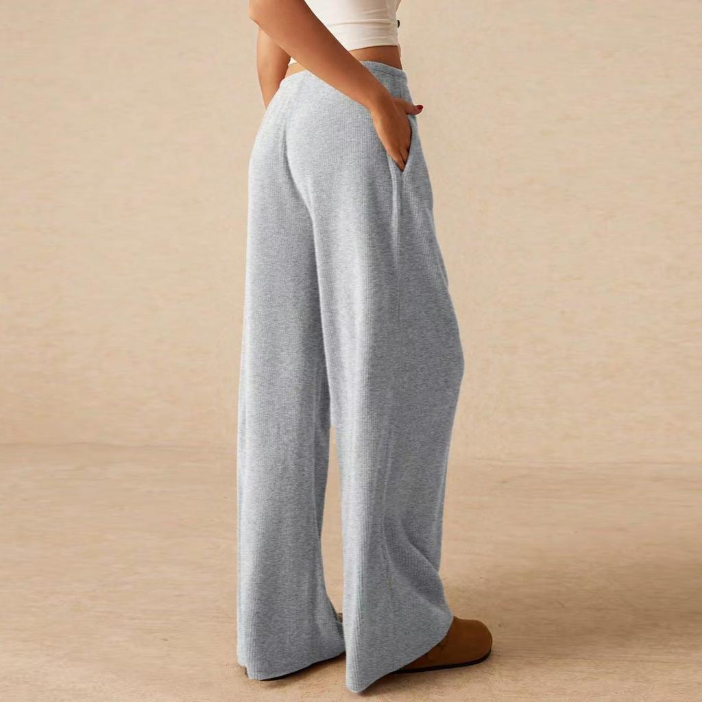 Women's Color Elastic Waist Wide Leg Pants, Casual Trousers for Daily Wear