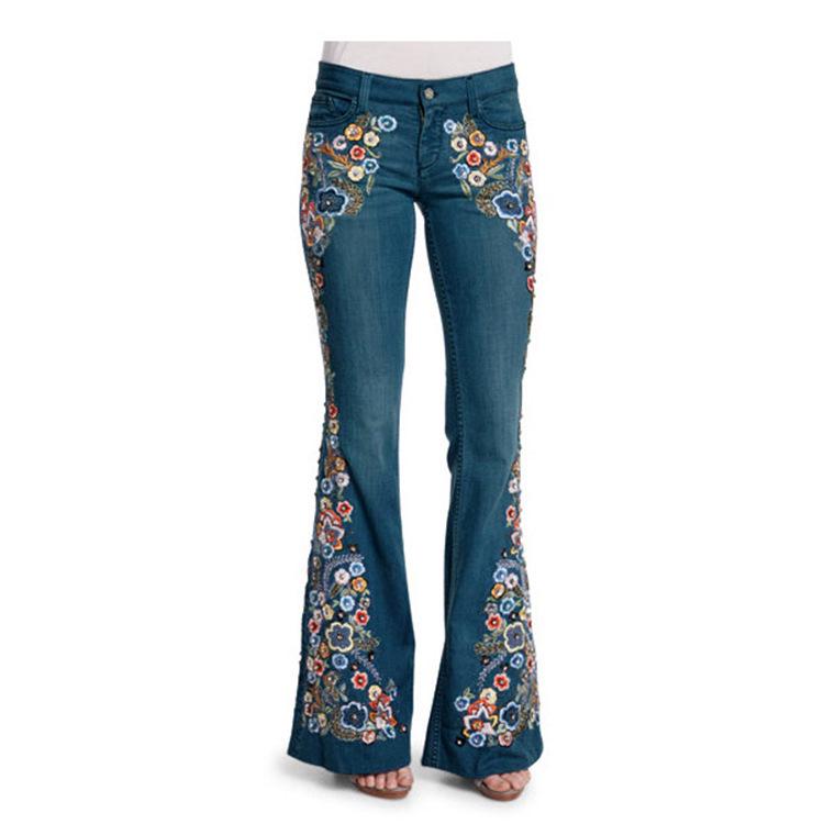 

Women s Slimming Embroidered Flare Denim Jeans - European & American Style Small темно-синий