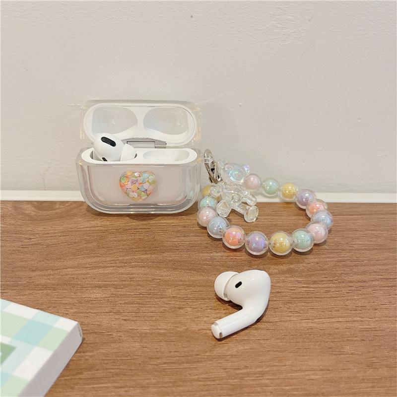 Airpods 1 /2 Generation Colored Beads Portable Chain Apple Bluetooth Protective Case 3Rd Generation Earphone Case Pro Three-Dimensional Love