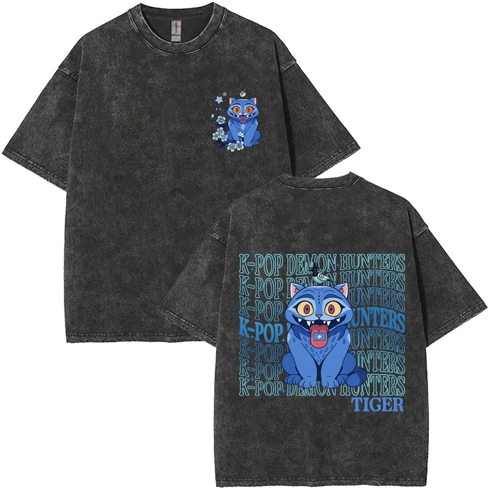 

Washed Vintage Movie Kpop Demon Hunters Rumi Mira Zoey T-shirt Men Women Clothing Oversized Short Sleeve T Shirt 3XL