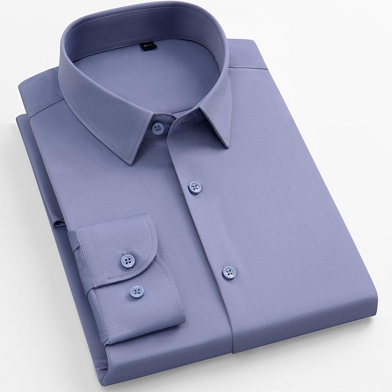 New Anti-Wrinkle Mens Shirts Long Sleeve Dress Shirts For Slim Fit Camisa Social Business Blouse White Shirt Blue Shirt