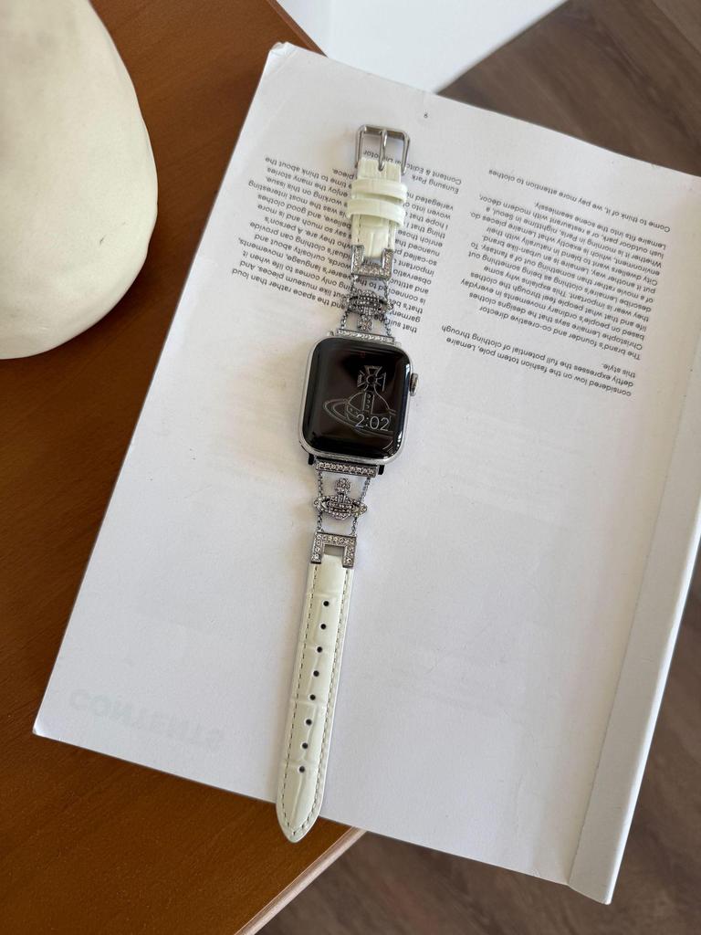 Kejsarinnan Saturnus Diamant Bambu Läderarmband för Apple Watch 11/Ultra/SE