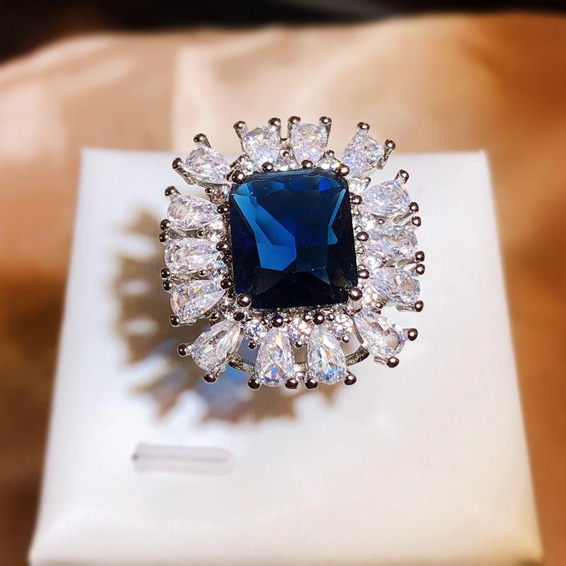 Anillos de Circonita Cúbica Azul/Blanco Brillante Plateado Para Mujer Boda Compromiso Fiesta Anillos Nobles Regalo de Aniversario Joyería