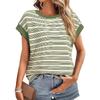 2026 Women's Summer Round Neck Striped Knit T-Shirt Fashionable Spring Loose T-Shirt Blouse
