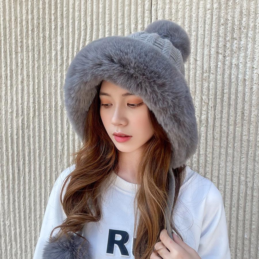 Women's Korean Style Plush Antler Pom-Pom Winter Hat with Ear Protection