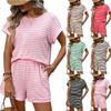 Damen gestreiftes Kurzarm-Oberteil und Shorts Set in 6 Farben