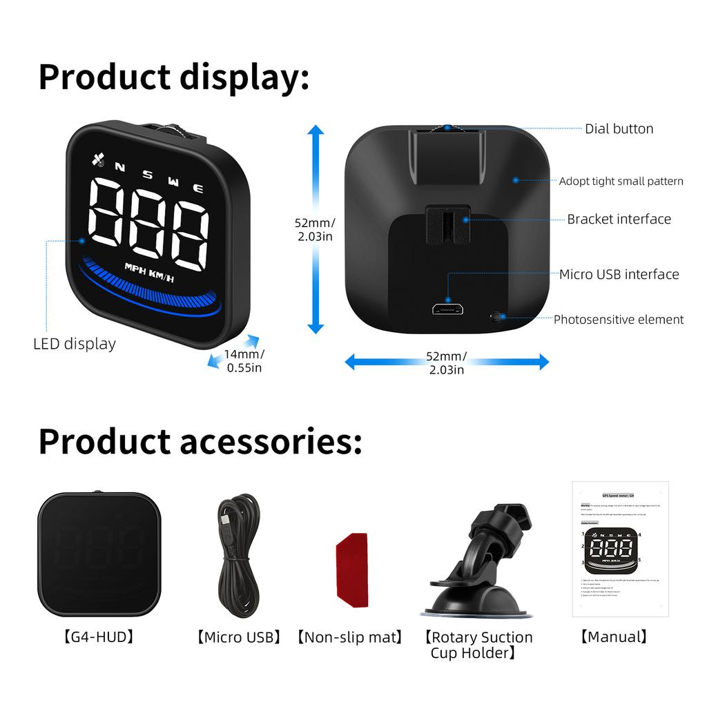 OBD GPS Car Truck Universal Head-Up Windshield Display HUD LED Projector Speed Alarm Speedometer Speeding Warning System