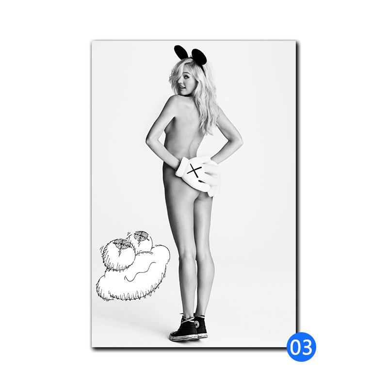 Heiße sexy Dessous-Bikini-Schönheit halbnackt, dekoratives Gemälde, Schwarz-Weiß-Engel, Badezimmer, Wohnzimmer, Leinwandgemälde