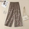 ZANZEA Women Casual Elastic Waist Loose Print Pants