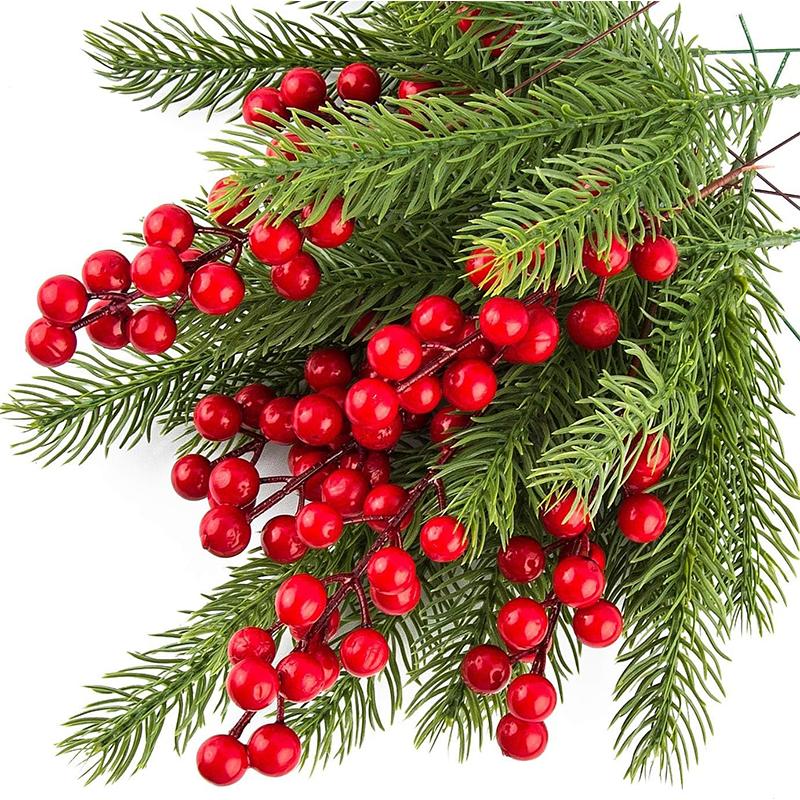 Christmas Decor Artificial Pine Branches Holly Berry Red Berry Branches for Xmas Tree Wreath Accessory Home New Year Decor