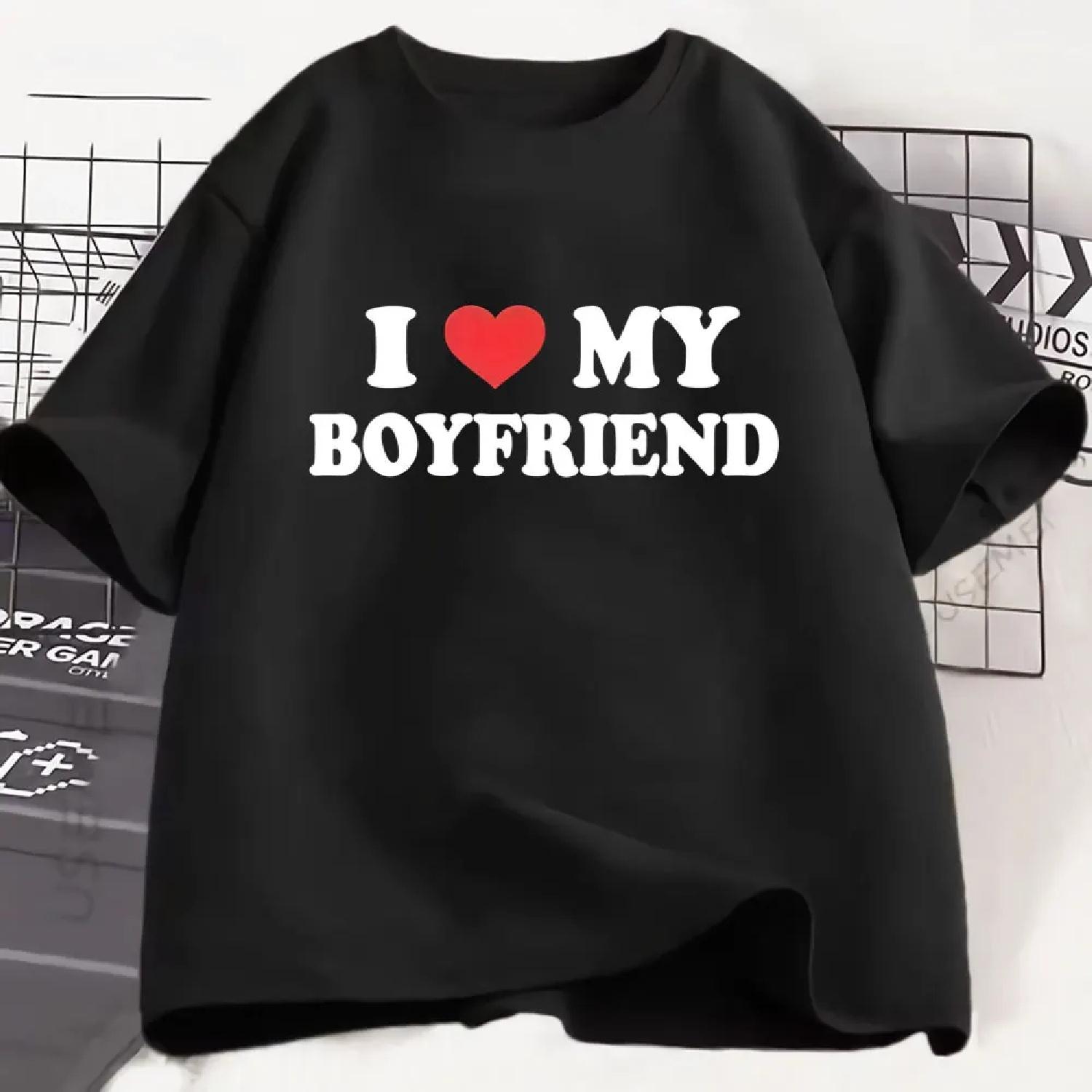 

I LOVE MY BOYFRIEND Trendy Pop Graphic Printed Y2K Tshirt Fashion Short Sleeve Harajuku 2025 Streewear Clothes Causal Tee Unisex XXXXXL чорний