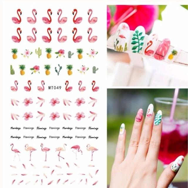 5 Sheets Summer Style Nail Water Decals Gradient Tropical Flamingo Stickers Fruit Watermeleon Nail A