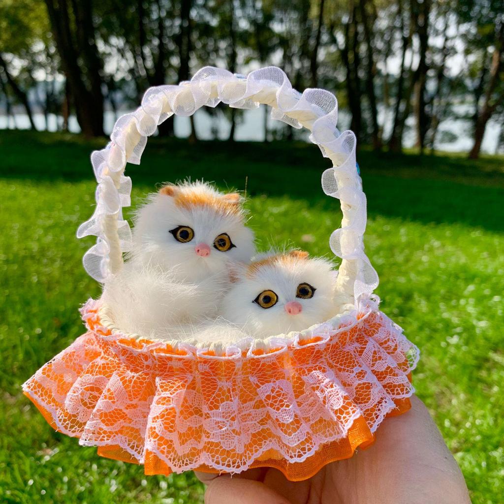 Mother Cat and Kitten with Basket Figurine - Toy Gift for Kids or Girlfriend