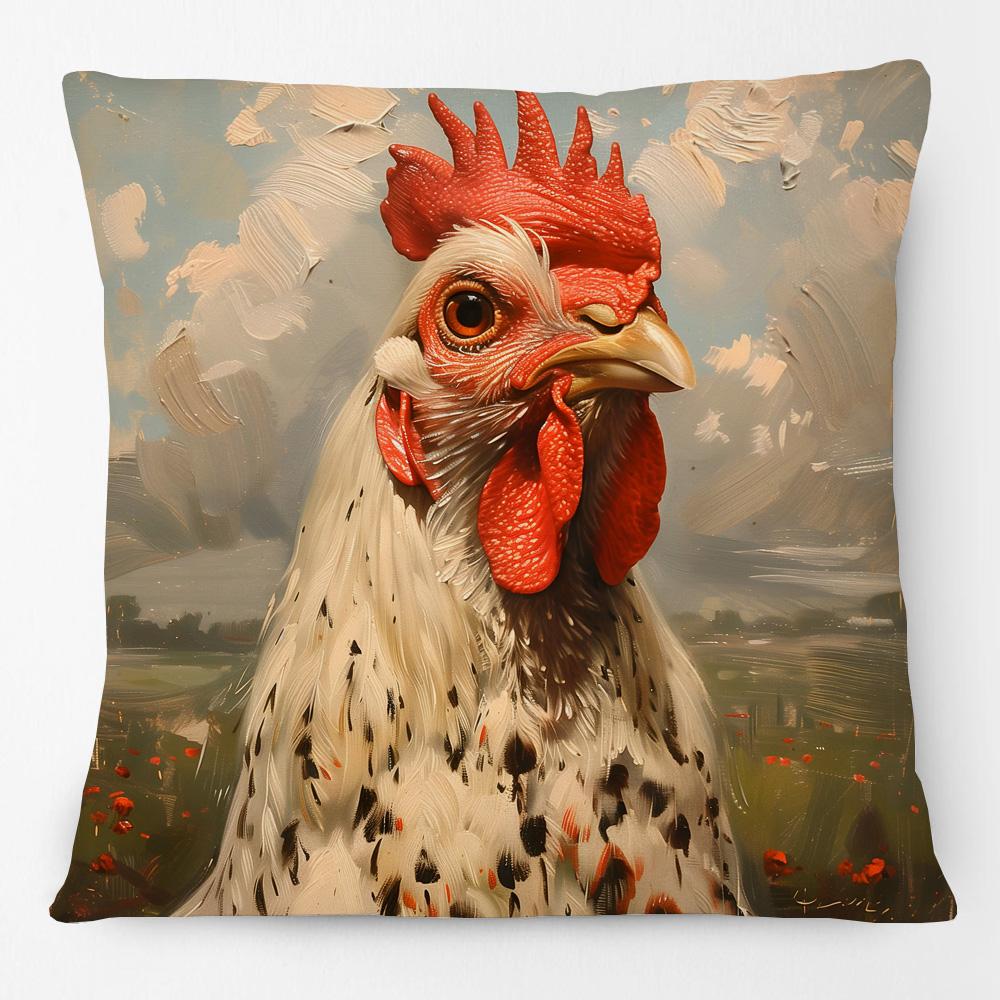 European Chicken Rooster with Glasses Portrait Poster Cushion Covers Hand Painting Pillowcase