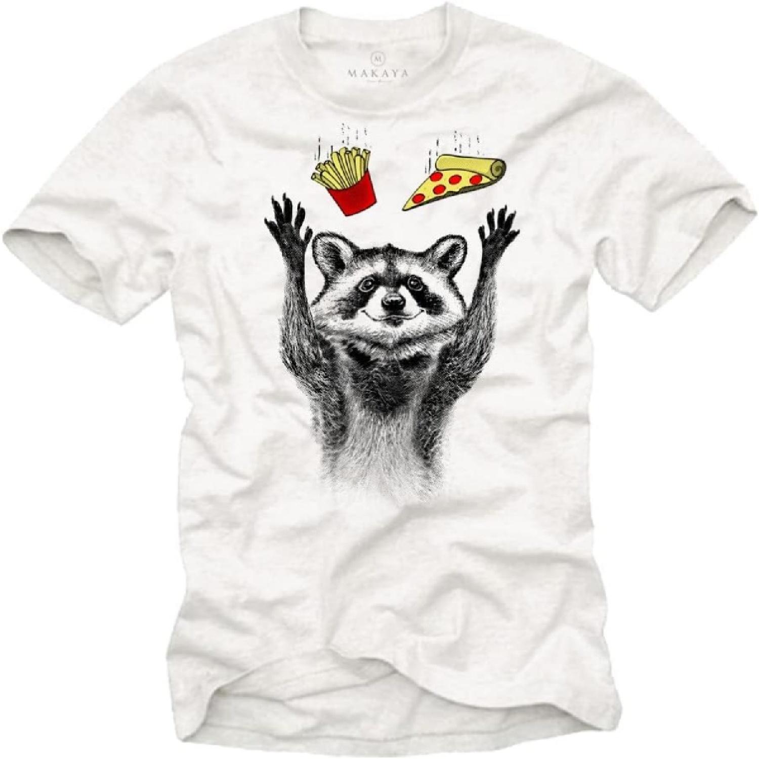 Raccoon T-Shirt for Men - Pizza & Fries Printed Graphic Tee Shirt S
