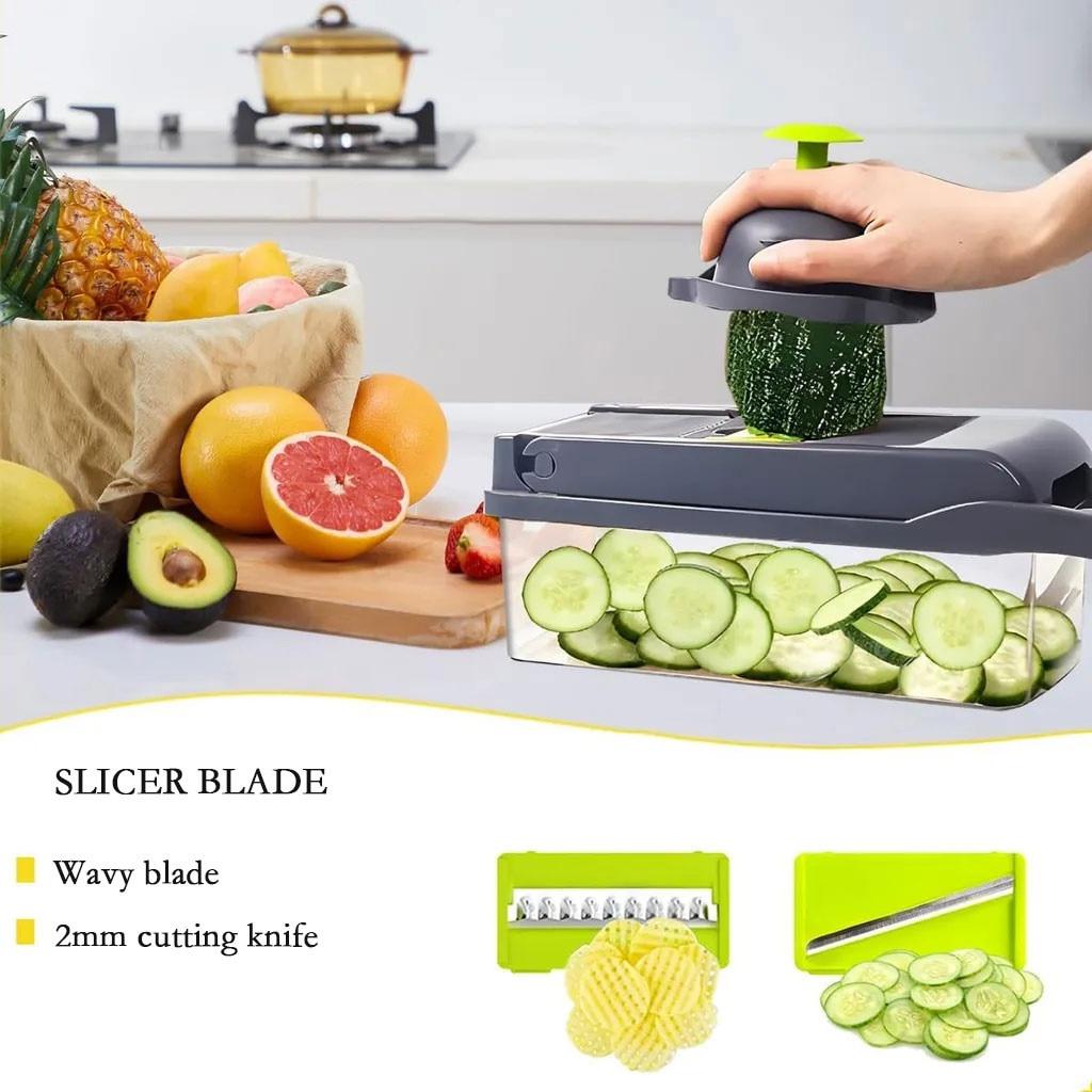 16in1 Manual Vegetable Chopper Multifunctional Slicer Shredder Grater Cutter Hand Operated Green/Gray Kitchen Gadget