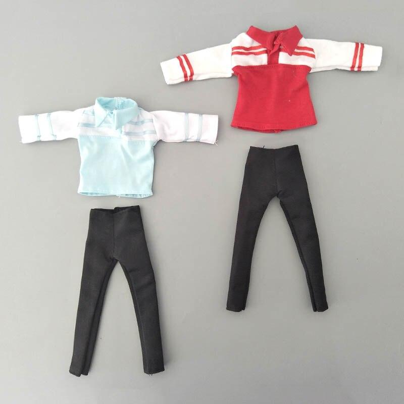 1/6 Boy Doll Clothes For Ken Doll Outfits Red Blue Shirt & Black Trousers Pants Clothes For Barbie's Boyfriend Ken Prince Doll