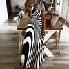 Women Plus Size V Neck Short Sleeve Black White Printed Straight Long Dress