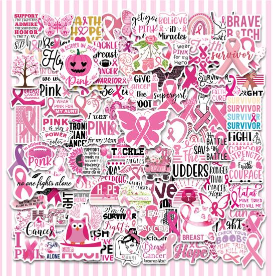 100Pcs Breast Cancer Awareness Pink Ribbon Car Decals Self-adhesive Spread Hope Support with Faith Love Waterproof Stickers