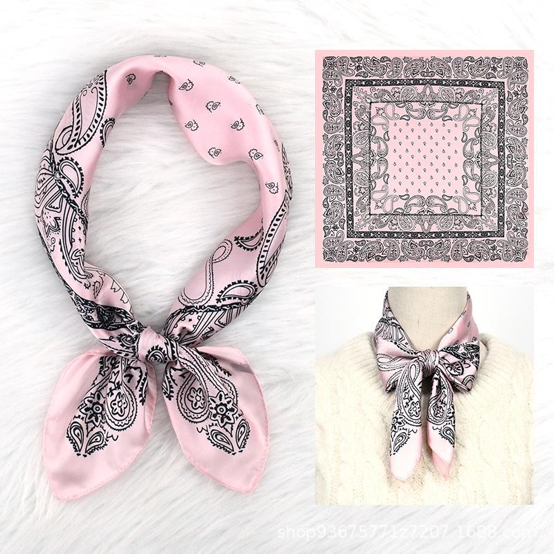 Versatile and practical 71 imitation silk double cashew flower square scarf scarf new black fashion women's neck silk scarf