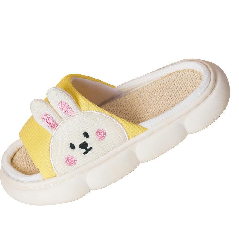 Linen slippers women's four seasons indoor home home summer wear stepping on shit silent thick-soled cotton and linen slippers