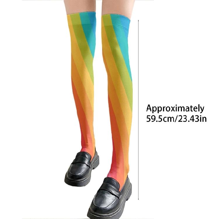 Damen Japanische Stile Anime Oberschenkelhohe Strümpfe Regenbogen Mehrfarbig Gestreiftes Muster Seide Über dem Knie Lange Socken Strumpfwaren