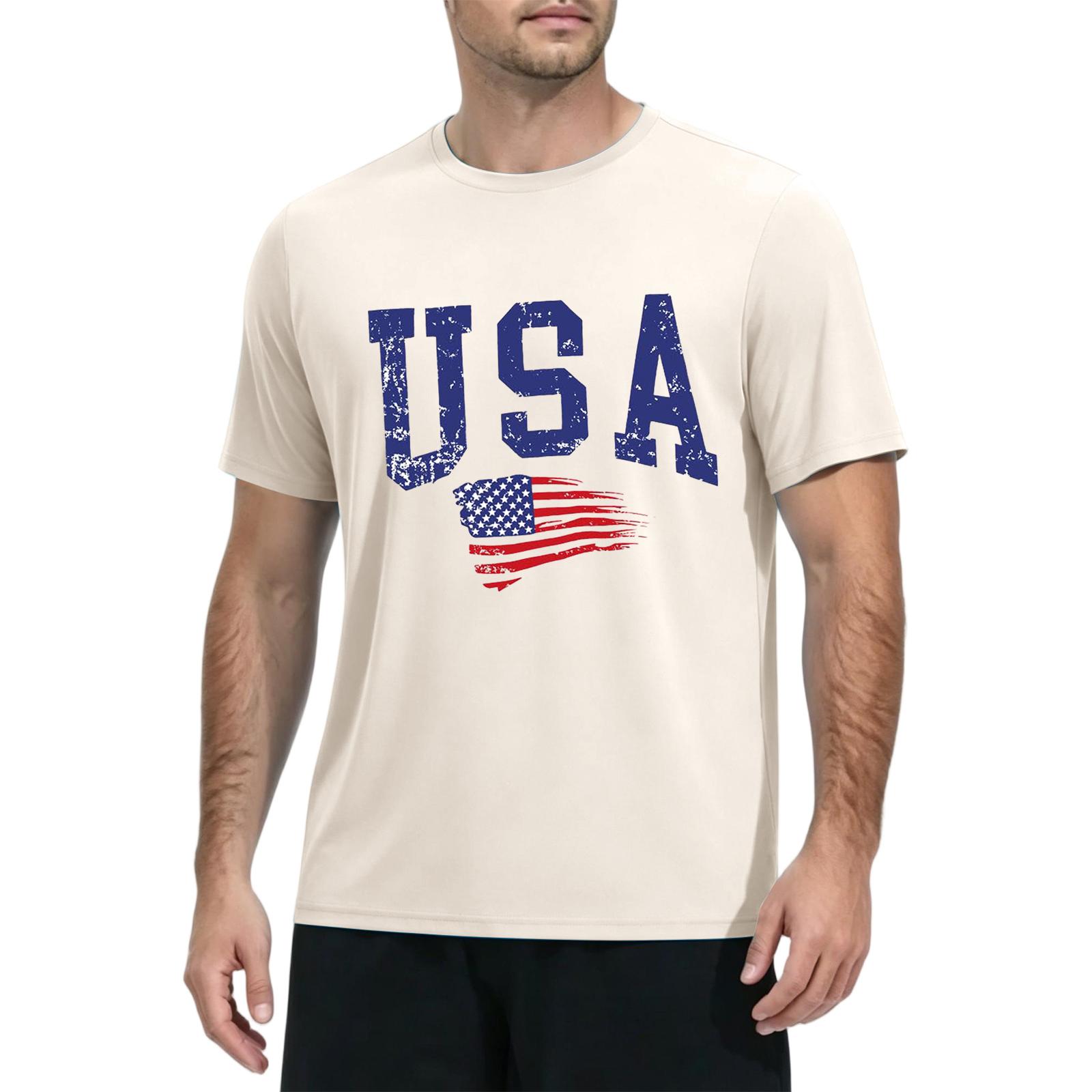 Men s Quick Dry Short Sleeve T Shirt Lightweight Breathable Fitness Running Gym Workout Tee USA Graphic Print Casual Top XXL