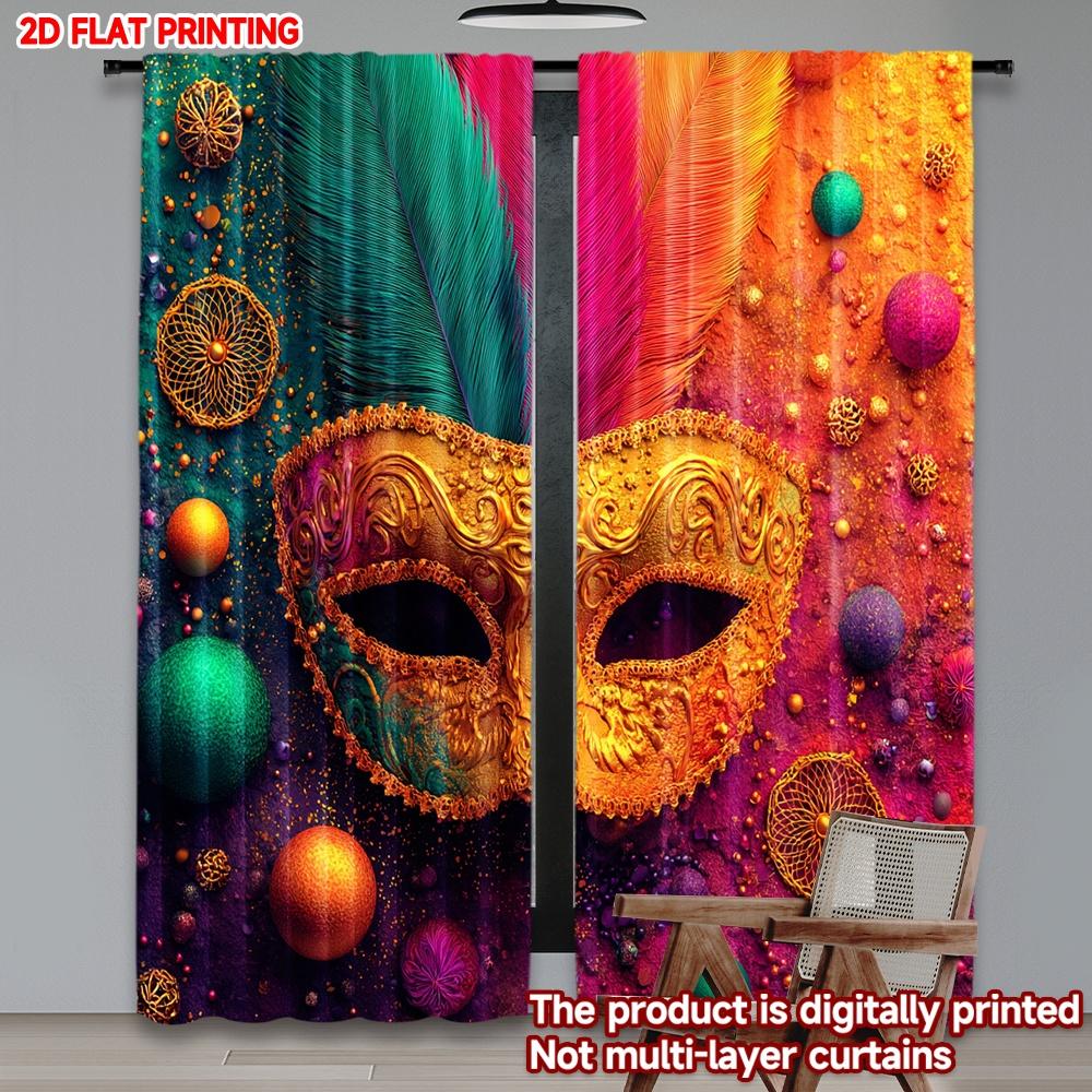 2D Flat Printing 2pcs Curtain Window Treatment Curtains Carnival Festive Mask Digital Printed Polyester Drapes All Season Party