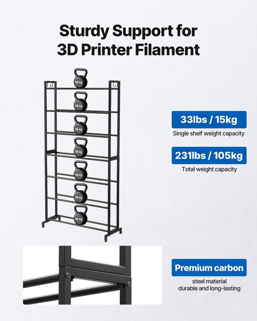 3D Printer Filament Storage Rack, 7 Tier Heavy Duty Storage Shelves for 3D Printing Filaments, Filament Spool Holders Racks for 3D Printing Studio,