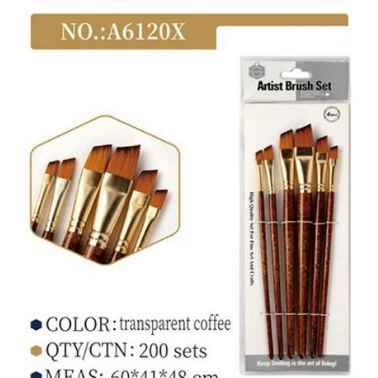 Набор акварельных кистей: Набор из 6 детских художественных кистей с деревянными ручками для рисования акрилом и пигментами. Coffee Color