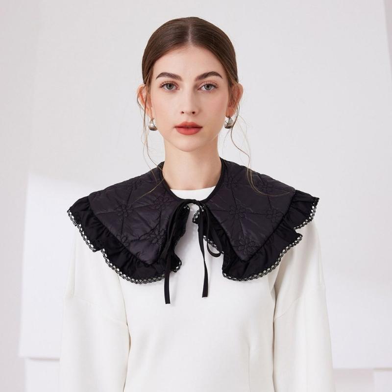 Sequins Quilted Cape False Collar Chinese Ruffled Lace Shawl Wrap Scarf Decorative Accessory for Women Girls Clothing