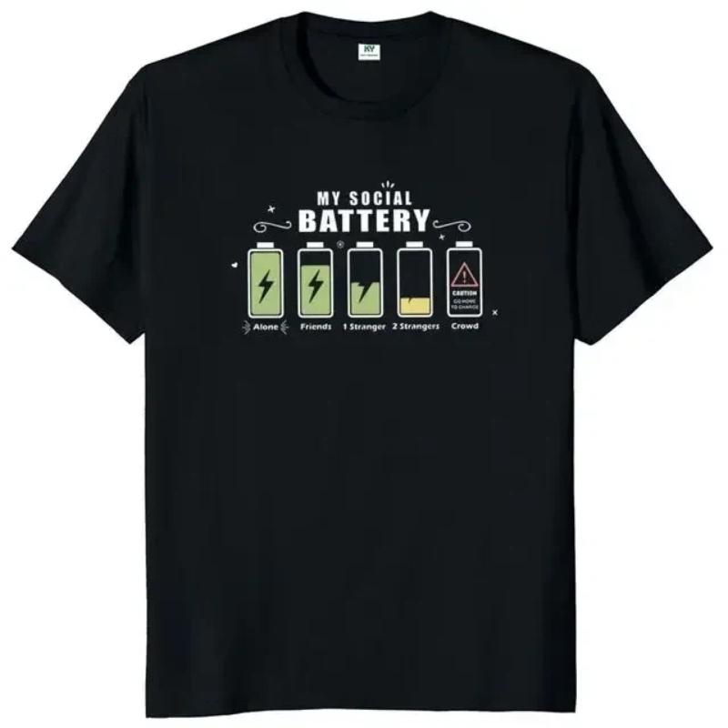 Grappig Mijn Sociale Batterij Ontwerp Bedrukt Heren T-shirt Comfortabel Casual T-shirt voor Mannen Mannelijke Tees Top Ropa Hombre Camisetas