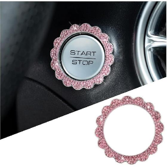 Bling Car Push to Start Button Sticker, Crystal Rhinestone Vehicle Engine Start Stop Ring Decal, Auto Interior Key Ignition Knob Ring Cover