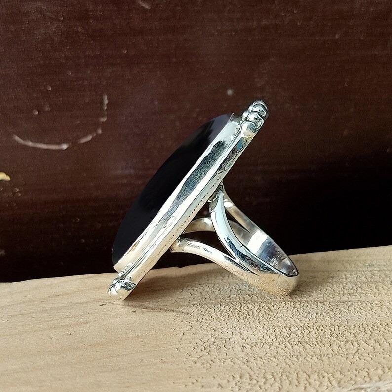 Black Onyx Big Oval Gemstone Ring, Solid 925 Sterling Silver Ring, Handmade Ring, Designer Ring, Gift For Her