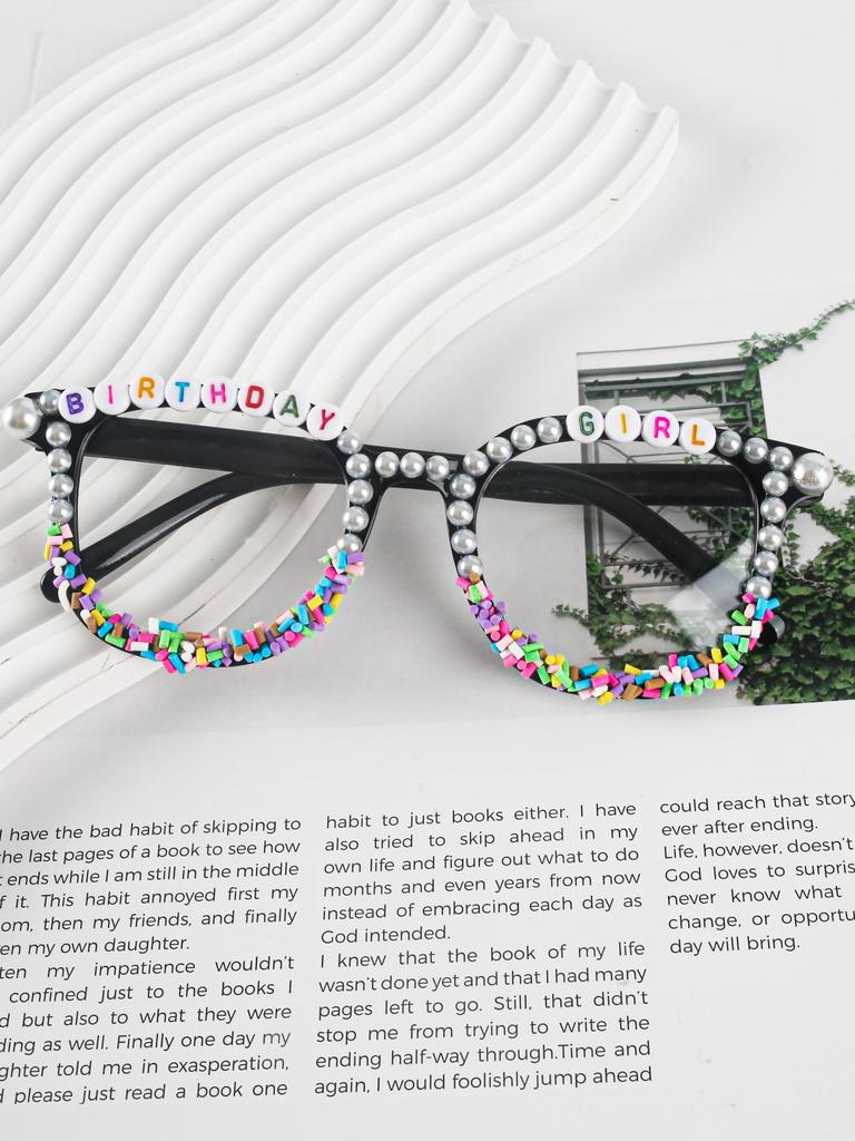 Unisex Square Pearl Sunglasses with Custom English Letters, Handmade Party Accessory