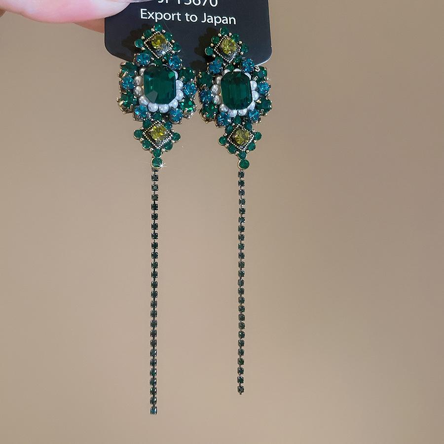 French court style diamond-set water drop fringed earrings, earrings, exquisite design, niche earrings for women