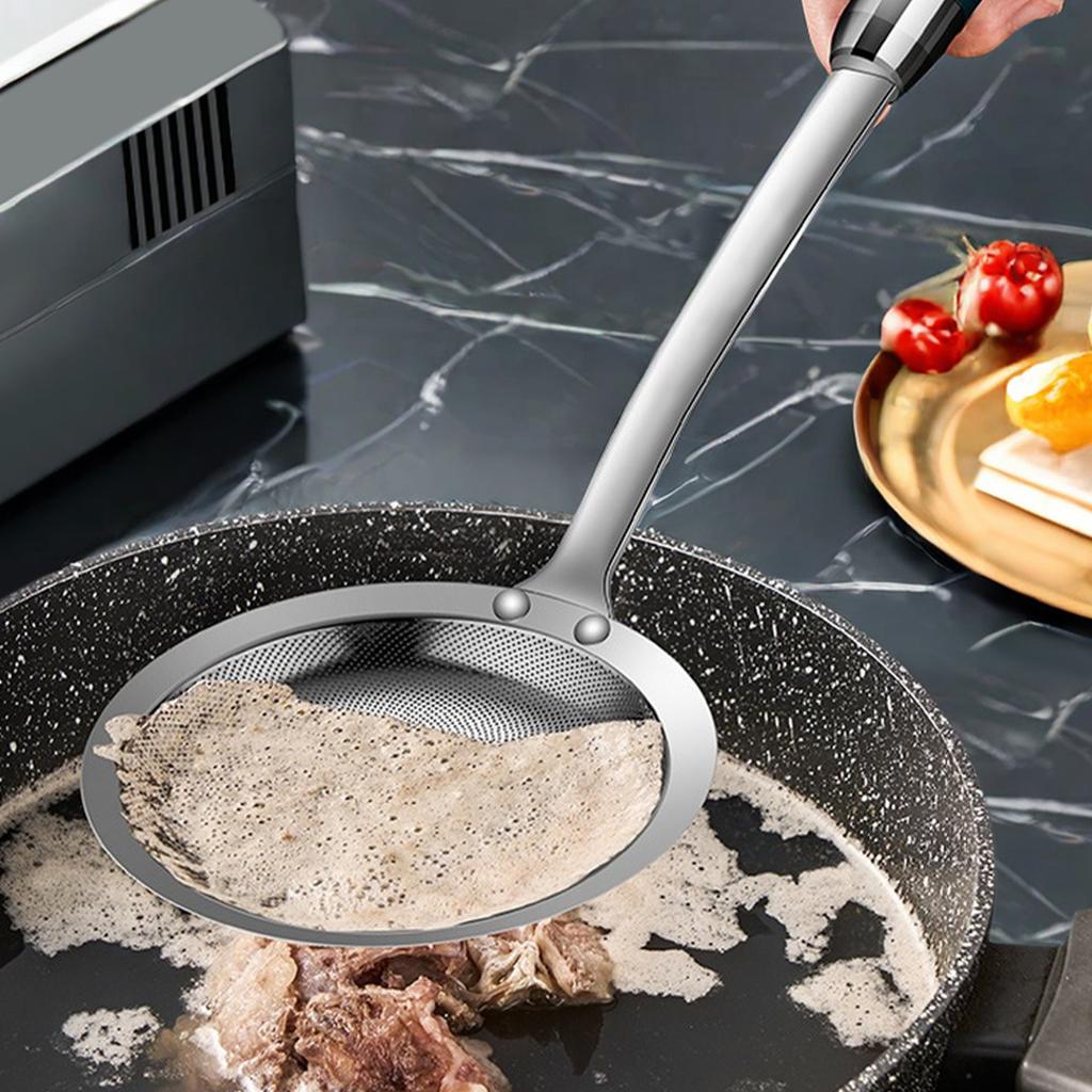 304 Stainless Steel Fine Mesh Skimmer Spoon Fat Skimmer Spoon Hot Pot Filter Scoop Kitchen Gadgets Strainer Colanders