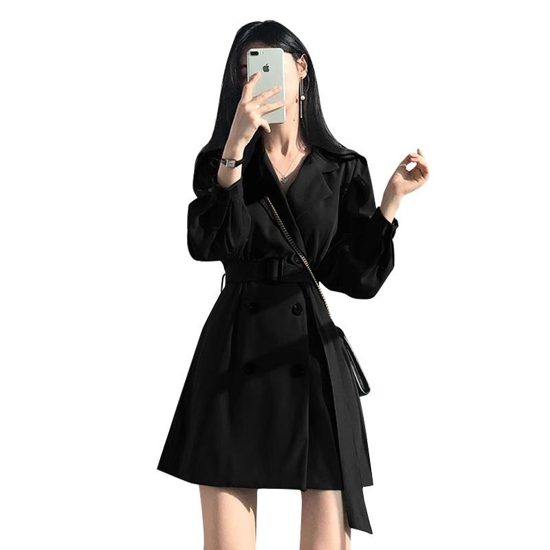 High Sense Hepburn Style Black Suit Dress Spring and Autumn New Women's Clothing Small Bottom Skirt