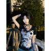 TrendHub American Y2K T-Shirt Women Short Sleeve Slim Floral Sequin Print Casual Top Retro Sweet Grunge Summer Subculture